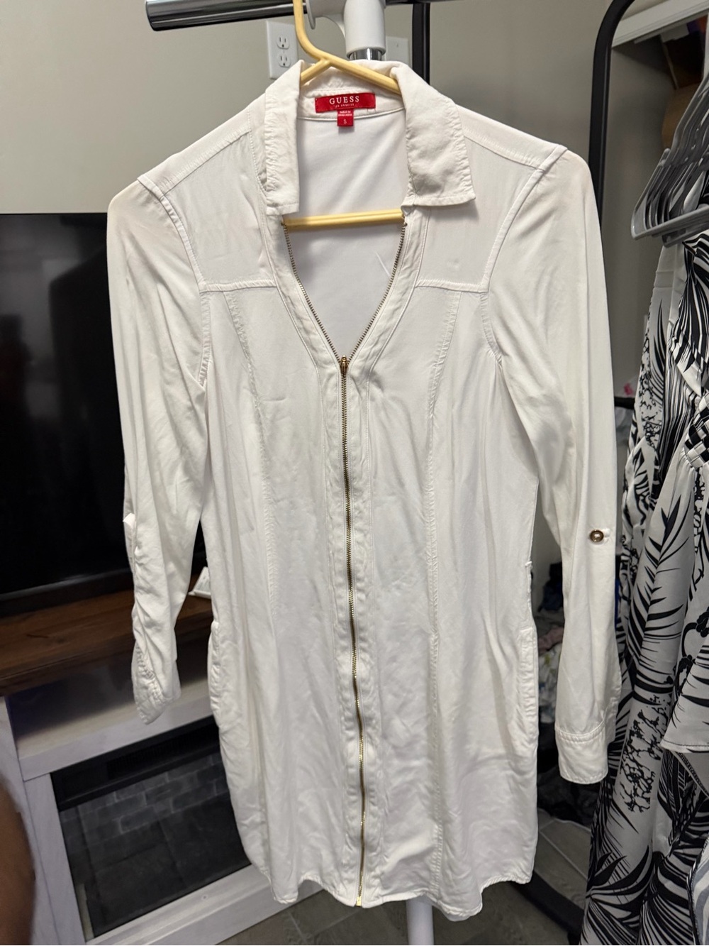 GUESS White Zip-Front Tunic Shirt